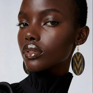 Boho Geometric Printed Oval Wood Dangle Earrings.