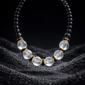 Black and Frosted Glass Bead Necklace
