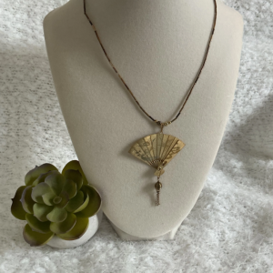 Japanese Damascene Folding Fan Pendant Necklace