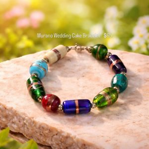 Venetian Murano Glass Wedding Cake Bead Bracelet