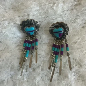 Southwestern Sterling Silver Heart Inlay Turquoise & Purple Beaded