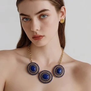 CHAPS Gold Tone Blue Medallion Necklace