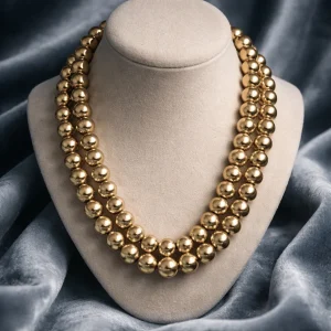 Monet Gold Tone Double Strand Bead Necklace with Ornate Box Clasp