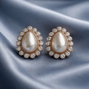 Faux Pearl & Rhinestone Halo Stud Earrings