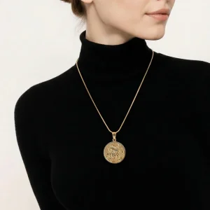 Gold Tone Dragon Coin Pendant Necklace