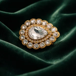Gold Tone Teardrop Rhinestone Brooch