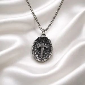 Hammered Pewter Cross Necklace