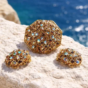 Mid-Century Iridescent Aurora Borealis & Topaz Rhinestone Demi-Parure Set