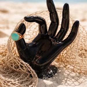 Mid-Century Modernist Gold-Tone Turquoise Matrix Cabochon Ring