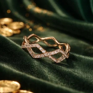 Modern Gold Lattice Crystal Statement Ring Size