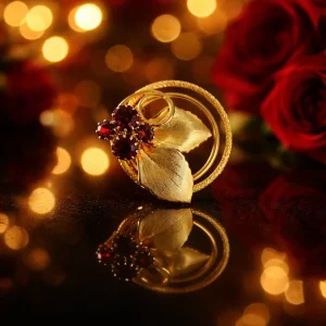 Red Rhinestone Brooch Vintage Gold-Tone Wreath Brooch with Red Rhinestones