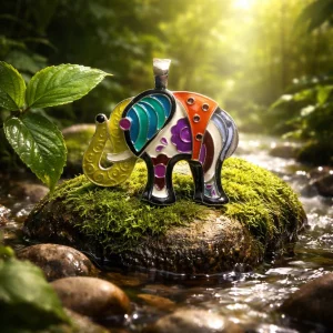 RMN Signed Colorful Enamel Elephant Pendant