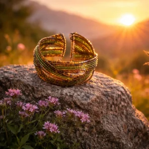 Seed Bead Mesh Cuff Bracelet