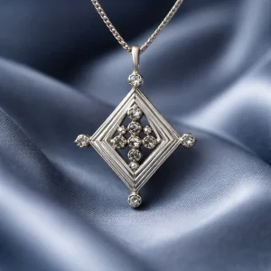 Sterling Silver Filigree Wrapped Thread Art Diamond Pendant Necklace