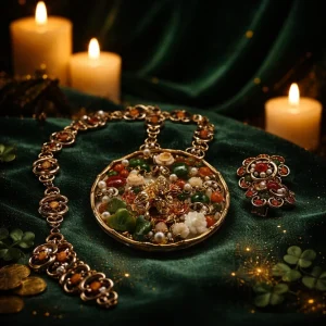 Swoboda Signed Figural Necklace & Earring Set - Gemstones & Pearls