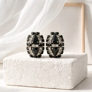 1950s Black Rhinestone Cluster Screw Back Earrings