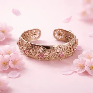 Silver-Tone Open-Work Floral Cuff Bracelet with Pink Crystal Accents