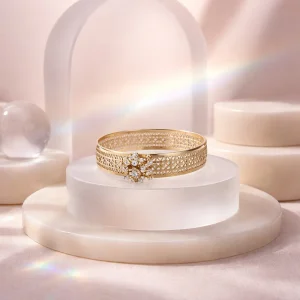 Gold-Tone Filigree Cuff Bracelet with Ornate Starburst Faux Pearl & Crystal Centerpiece