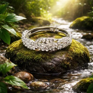 Silver-Tone Hinged Bangle Bracelet with Pavé Rhinestone Cluster Accents