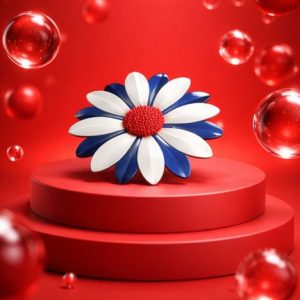Vintage 1960s Red, White, & Blue Enamel Flower Brooch - Patriotic Daisy Pin