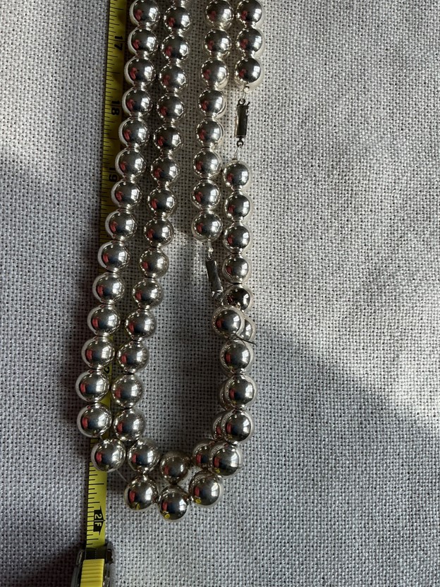 Vintage Silver-Tone Double-Strand Ball Bead Necklace - Mid-Century Modern