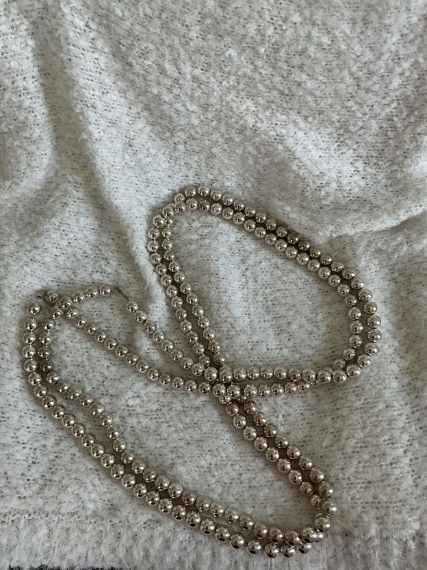 Vintage Silver-Tone Double-Strand Ball Bead Necklace - Mid-Century Modern
