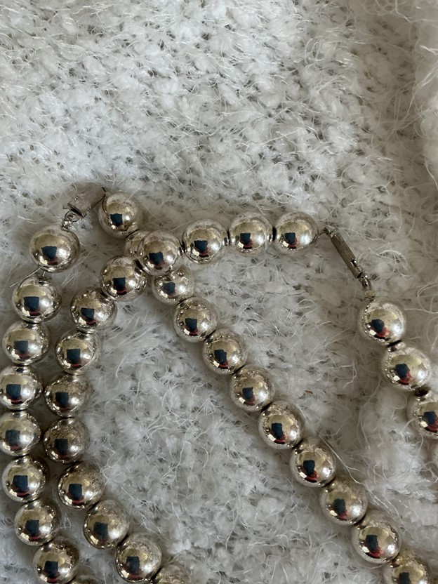 Vintage Silver-Tone Double-Strand Ball Bead Necklace - Mid-Century Modern