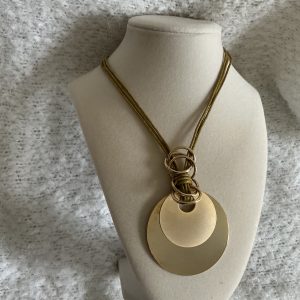 Modern Triple Strand Necklace with Layered Gold Pendants