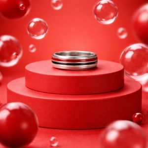 Vintage Sterling Silver Spinner Ring with Red Enamel Inlay Band