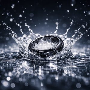 Black Ceramic Galaxy Ring with Shimmering Opal Inlay