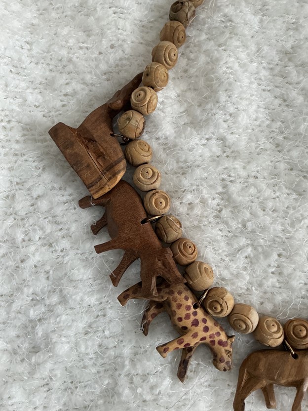 Vintage Hand-Carved African Wildlife Safari Necklace - Wood Animal Charms