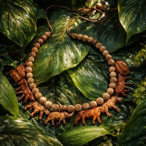 Vintage Hand-Carved African Wildlife Safari Necklace - Wood Animal Charms