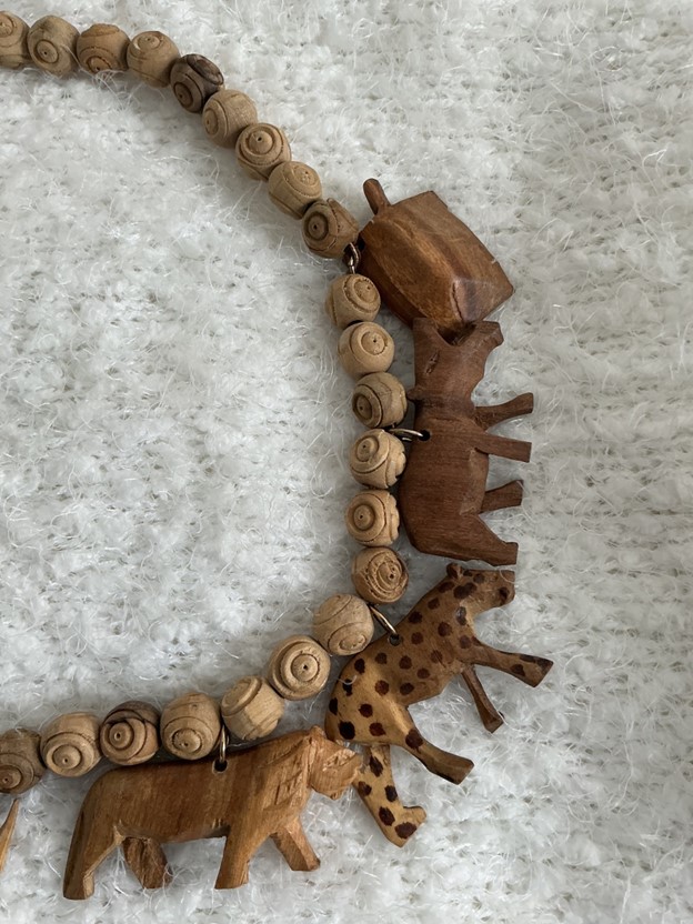 Vintage Hand-Carved African Wildlife Safari Necklace - Wood Animal Charms