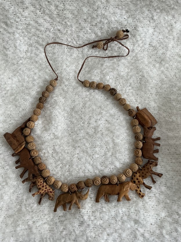 Vintage Hand-Carved African Wildlife Safari Necklace - Wood Animal Charms