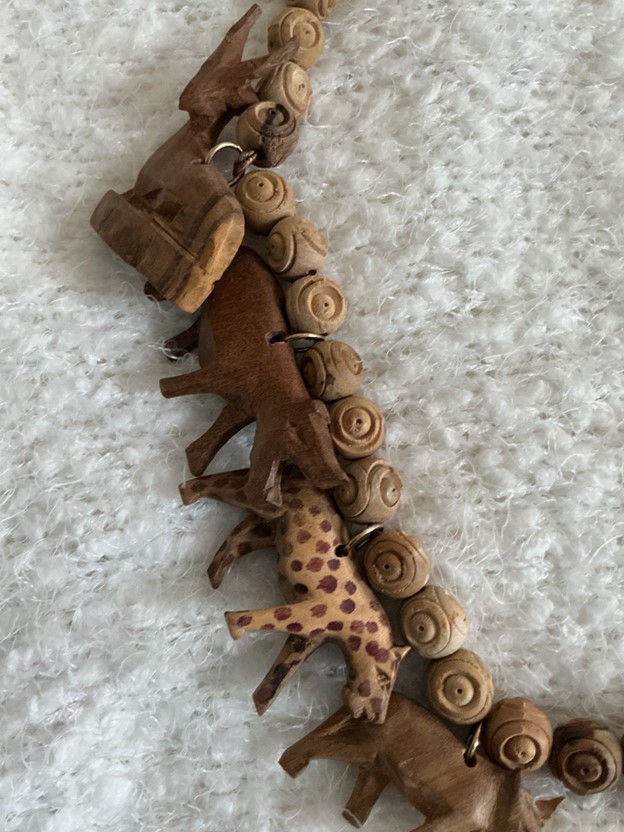 Vintage Hand-Carved African Wildlife Safari Necklace - Wood Animal Charms