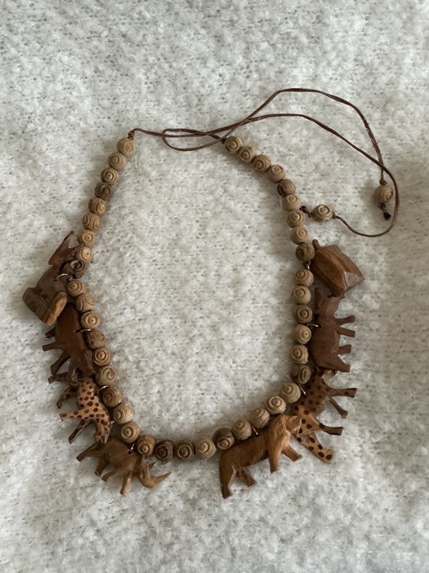 Vintage Hand-Carved African Wildlife Safari Necklace - Wood Animal Charms