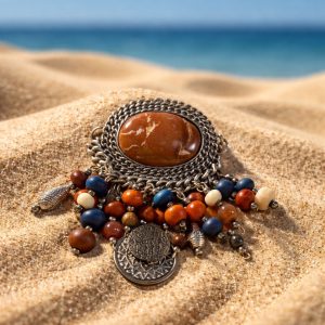 Southwestern Jasper Statement Brooch Pendant with Mixed Bead Charms