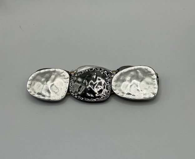Vintage Two-Tone Disc Stretch Bracelet - Alternating Chrome & Hematite Tone Flat Coin Links