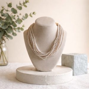 Vintage Faux Pearl & Gold-Tone Multi-Strand Necklace - Mid-Century Chic