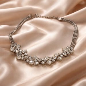 Vintage Mid-Century Rhinestone Fringe Bracelet and Necklace - Silver Tone Waterfall Bib