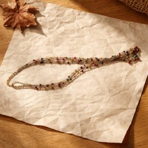 Vintage Boho Multi-Strand Beaded Lariat Necklace – Iridescent Teardrop Tassels