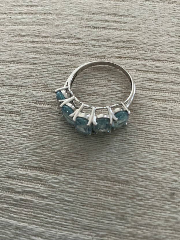 Vintage Five-Stone Light Blue Faceted Glass Ring - Silver Tone Anniversary Band
