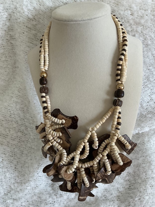 Natural Coconut Shell & Seed Bead Multi-Strand Statement Necklace - Boho Tropical