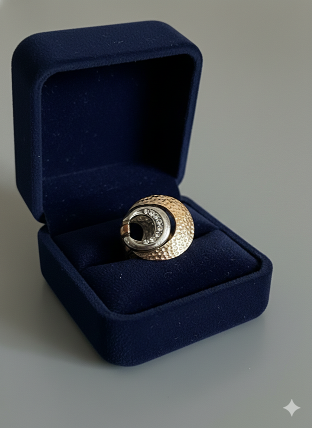 Vintage Gold & Silver Moon Statement Ring - Two-Tone Mixed Metal Celestial Band
