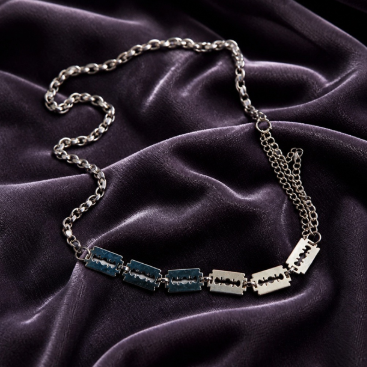 Goth Punk Razor Blade Chain Necklace – Silver Layered Choker, Mall Goth E-Girl Grunge Jewelry