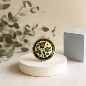 Vintage Cloisonné Enamel Round Pill Box – Floral Rose & Butterfly Gold-Tone Trinket Case