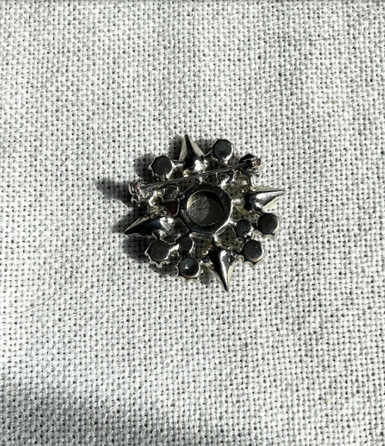 1950s Silver Tone Atomic Starburst Pin with Jewel-Tone Rhinestones