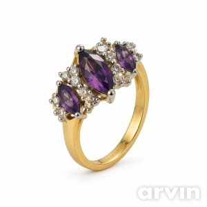Gold-Tone 3-Stone Marquise Faux Amethyst Cluster Ring