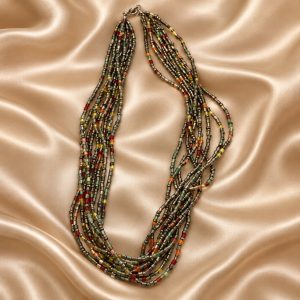 Multi-Strand Liquid Silver & Colorful Glass Bugle Bead Necklace