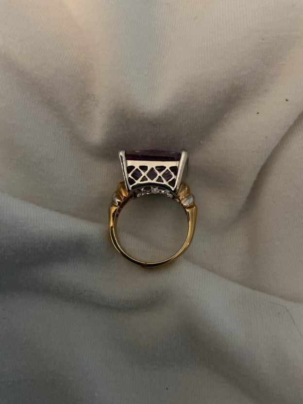 Sterling Silver 925 Emerald-Cut Faux Amethyst & Baguette Ring